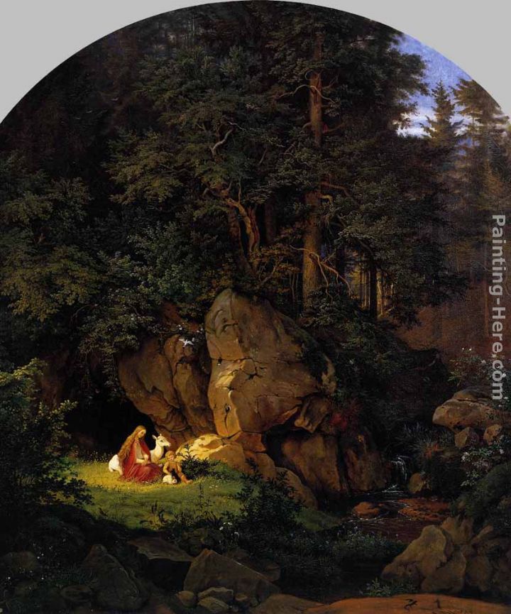 Genoveva in the Forest Seclusion painting - Adrian Ludwig Richter Genoveva in the Forest Seclusion art painting